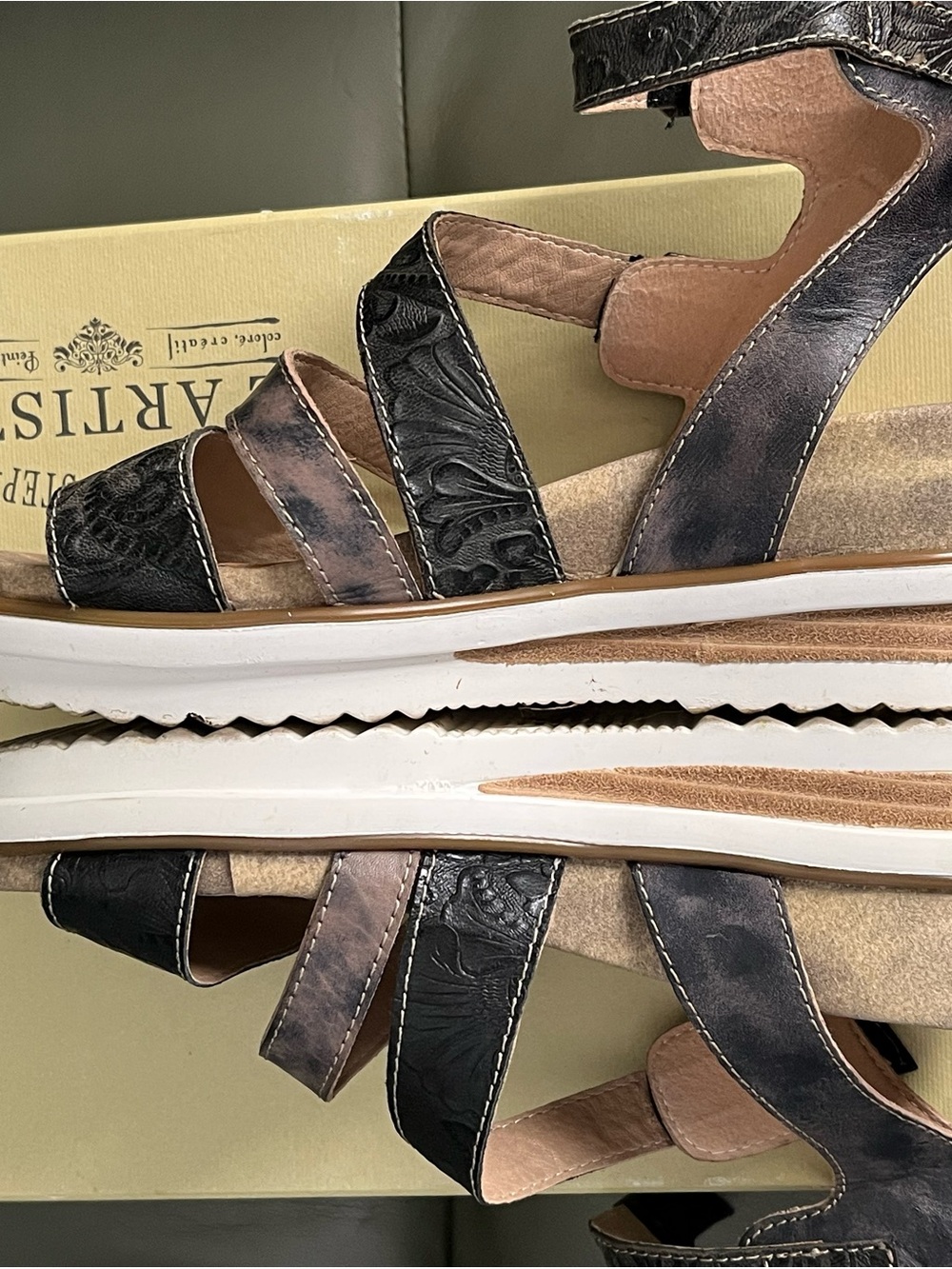 L’Artiste Nolana Black Brown Multi Wedge Sandals - Picture 4 of 9